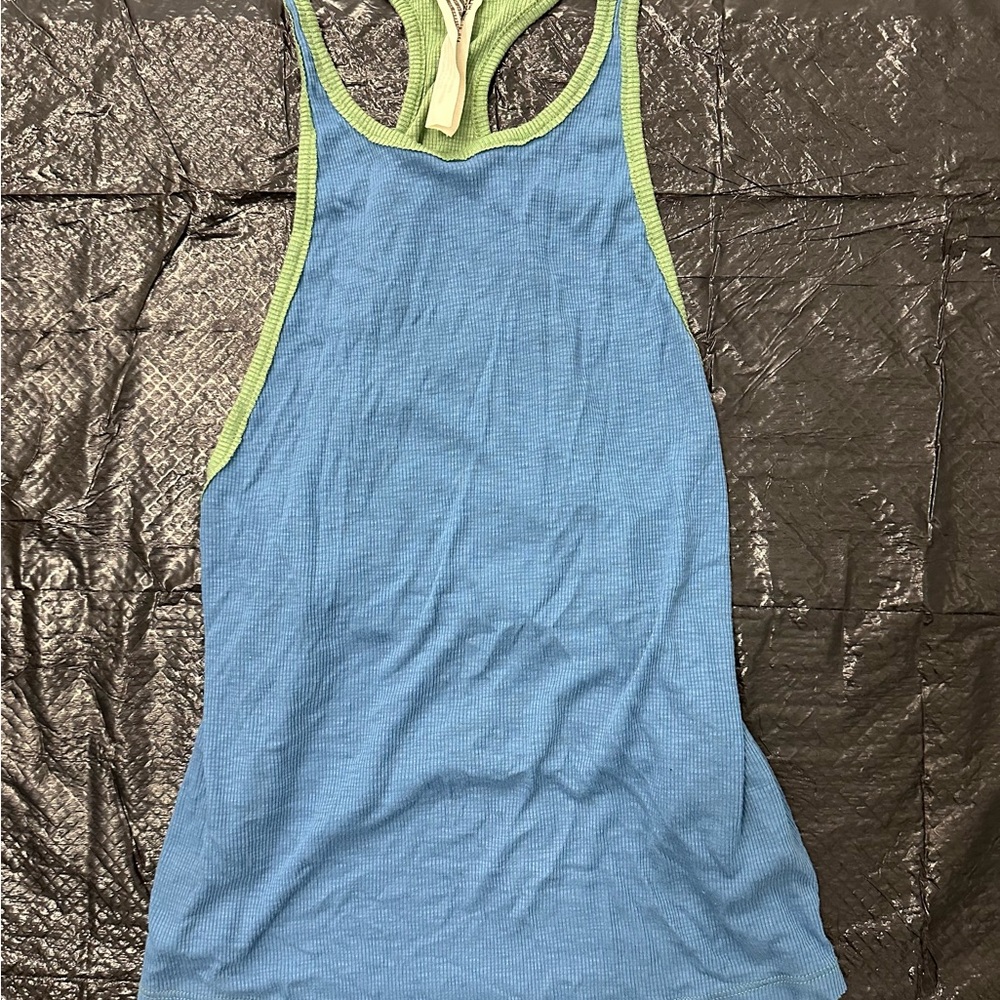 Free People Blue Tank Top with Green Trim